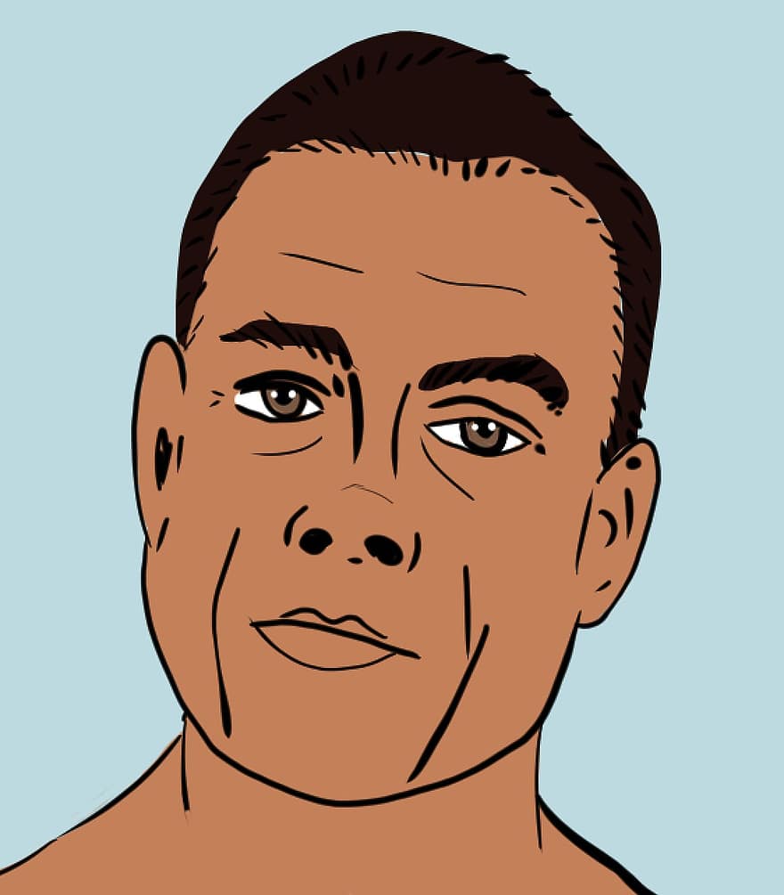Van Damme, Jean Claude Van Dam, kepala, menghadapi, laki-laki, wajah manusia, ilustrasi, dewasa, vektor, tersenyum, satu orang