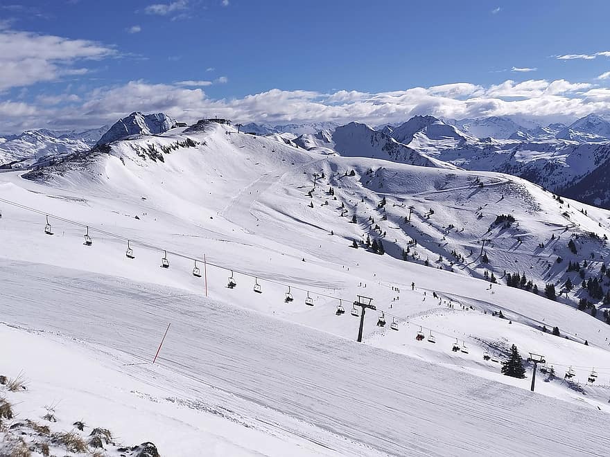 montañas, área de esquí, levantar, esquiar, nieve, panorama, invierno, montaña, deporte, pista de esquí, paisaje