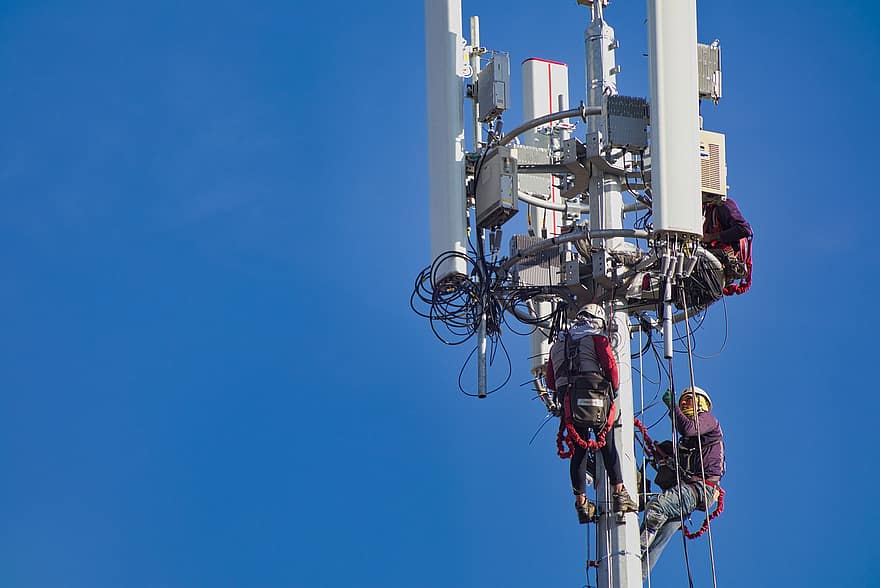 cellulaire toren, antenne, arbeiders, toren, mast, mobiele site, mobiele toren, technologie, werk