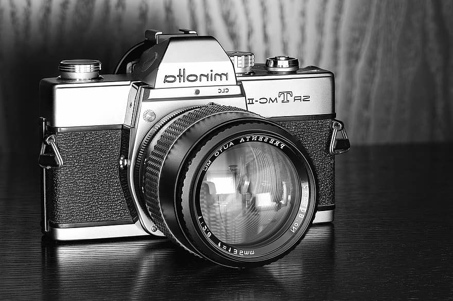 Câmera, fotografia, minolta, monocromático, câmera slr, vintage, retrô, lente, Minolta Srt-mc Ii