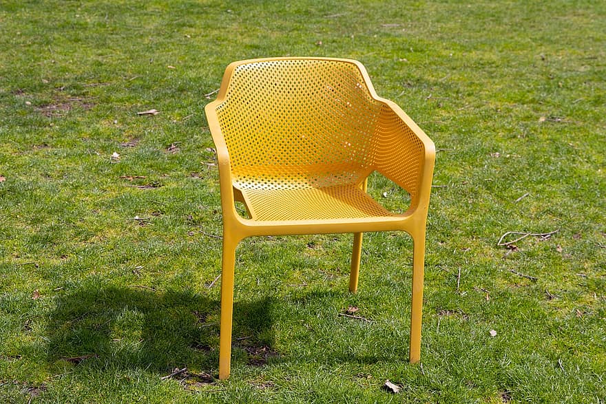 silla, hierba, césped, asiento, color verde, amarillo, verano, prado, sentado, relajación, jardín formal
