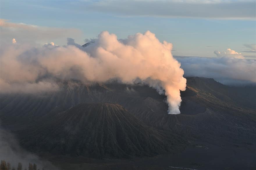 горы, бром, Джава, Индонезия, пейзаж, активный, курение, природа, дым, физическая структура, облако