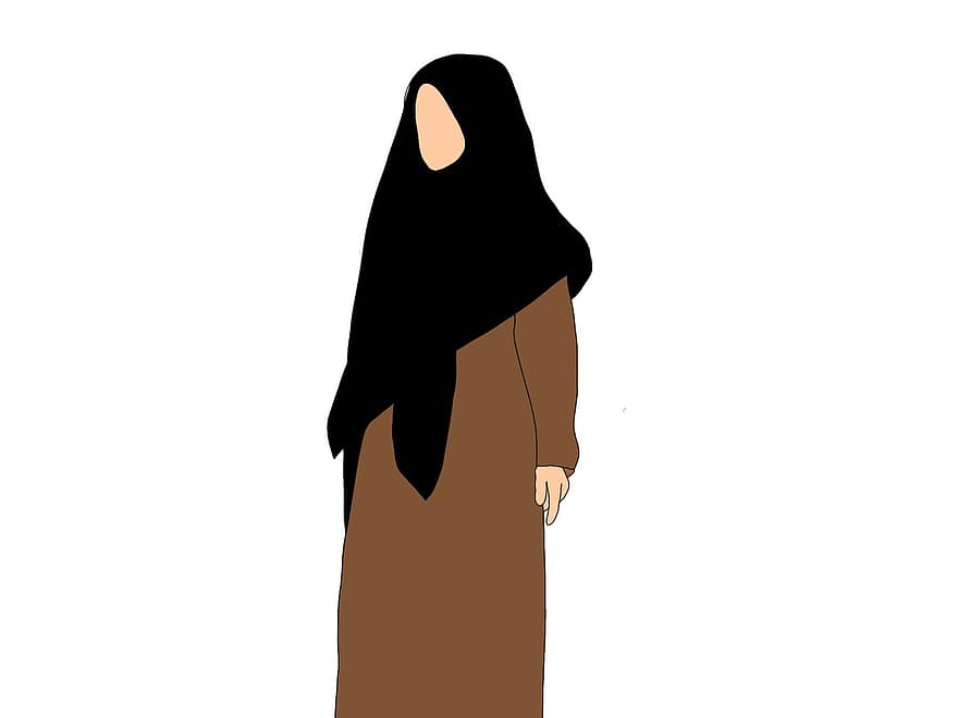 ibu, Muslim, jubah, gaya, kartun, karakter, perempuan, ilustrasi, satu orang, vektor, dewasa