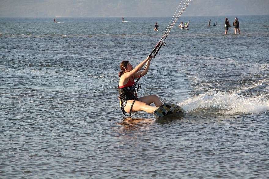 kitesurf, surfista, mar, verão, surfe, prancha de surfe, de praia, oceano, esporte, esporte aquático, período de férias