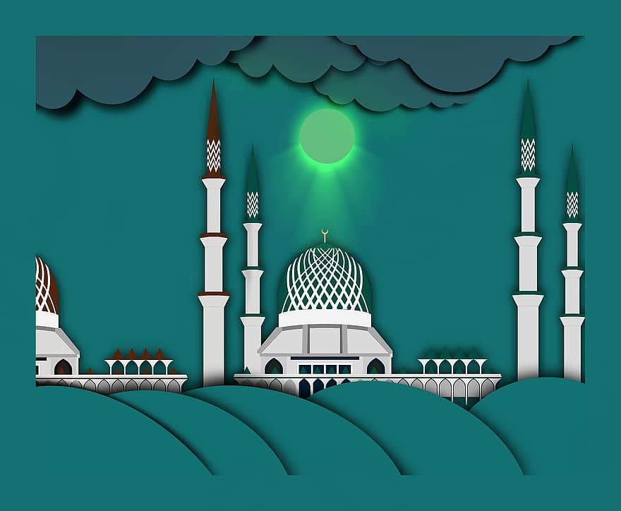 moskee, tempel, tekening, architectuur, Islamitisch, religie, moslim, bidden, eid, kareem, Ramadan