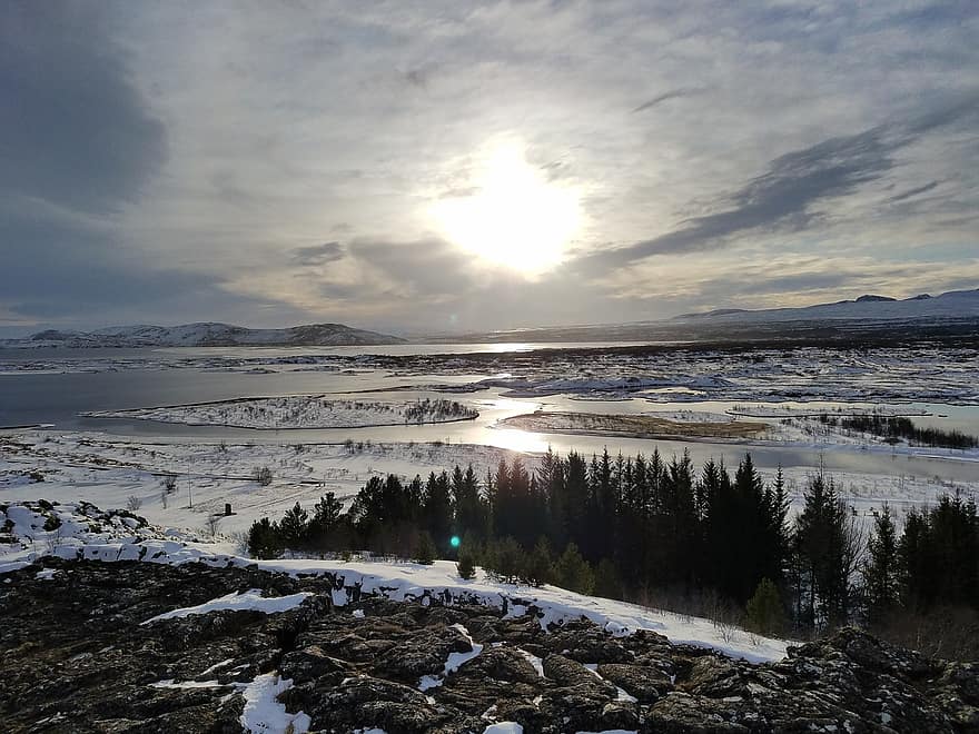 Nước Iceland, mùa đông, Thingvallavatn, vườn quốc gia thingvellir, Thiên nhiên