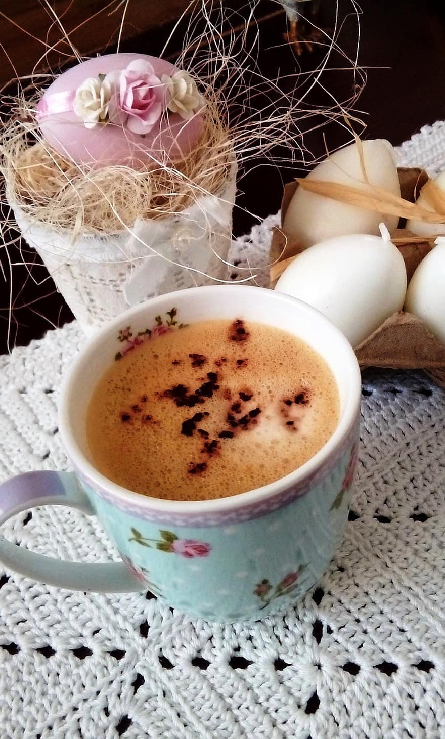 beure, cafeïna, cafè, tassa, ous, Pasqua, decoració