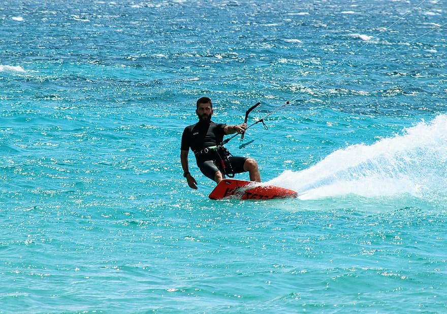 Kite Surfing, Kitesurfer, Sea, Kiting, Kiteboard, Water Sports, Sports, Surfer, Man, Water, Mediterranean