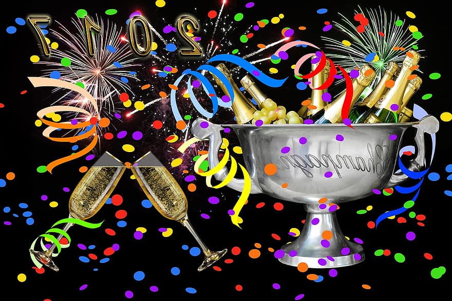 नया साल 2017, शँपेन, नववर्ष की पूर्वसंध्या, उत्सव, पार्टी, नए साल का दिन, पीना, सीमा पर एकत्रित होना, शैंपेन का गिलास, नया साल, वर्ष 2017