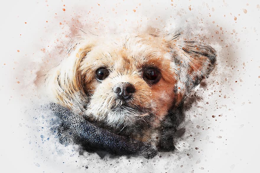 Dog, Animal, Pet, Art, Abstract, Watercolor, Vintage, Colorful, Puppy, T-shirt, Artistic