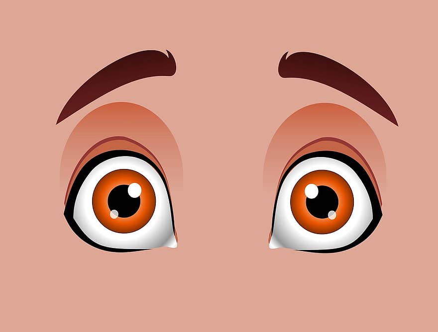 oči, kreslená pohádka, tvář, emoce, roztomilý, výkres, obočí, dívej se, zrak, Oranžová karikatura, oranžové oko
