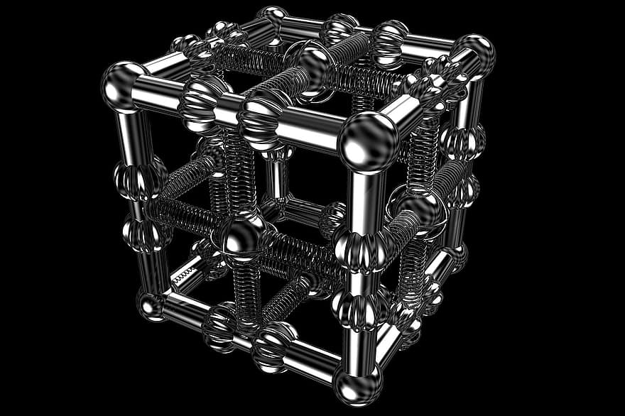 cromo, metallo, cubo, metallico, connessione, bar, palla, geometria