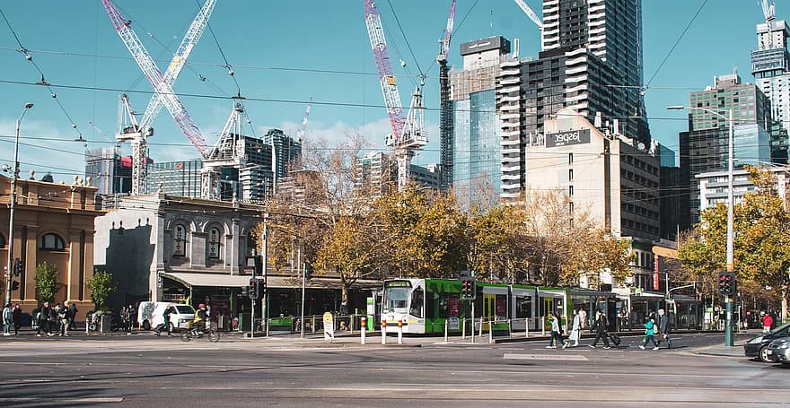 Melbourne, tramwajowy, cbd, Australia, Miasto, Wiktoria, pejzaż miejski, miejski, architektura, podróżować, budynek