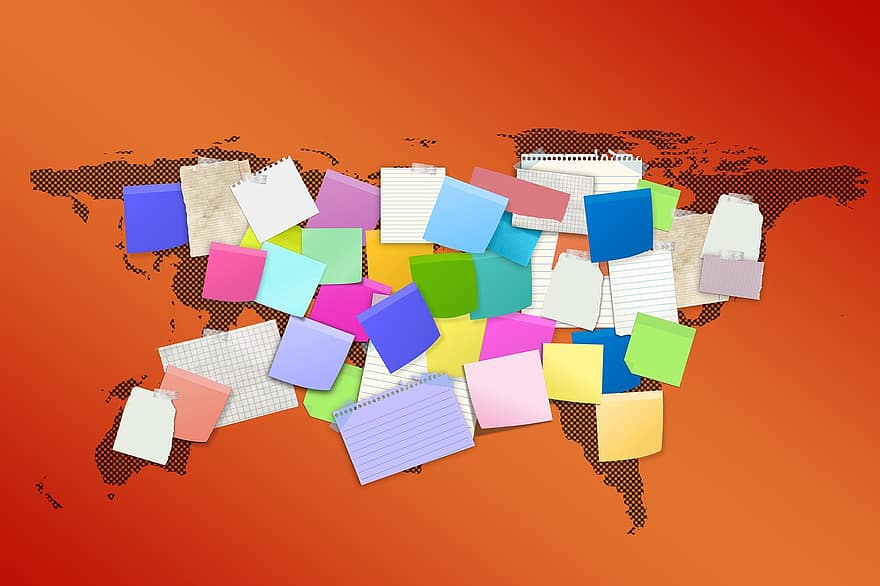 Map Of The World, Memos, Sticky Notes, To Travel, Note, Stickies, Paper, Continents, Empty, Memo