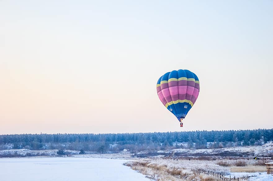ζεστό αέρα μπαλόνι, μπαλόνι, πτήση, η δυση του ηλιου, βόλτα, ουρανός, απόγευμα, χιόνι