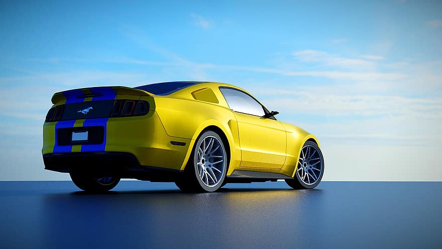 Ford Mustang, Car, Ford, Sports Car, Automobile, Vehicle, 3d Render, transportation, land vehicle, speed, mode of transport