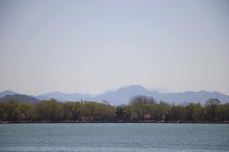 panorama, lago, montanhas, Kunming Lake, banco oeste, floresta, pequim