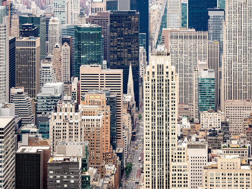 Manhattan, cidade, Nova york, skyline, Nova York, Estados Unidos, EUA, paisagem urbana, arranha-céu, arquitetura, vista aérea