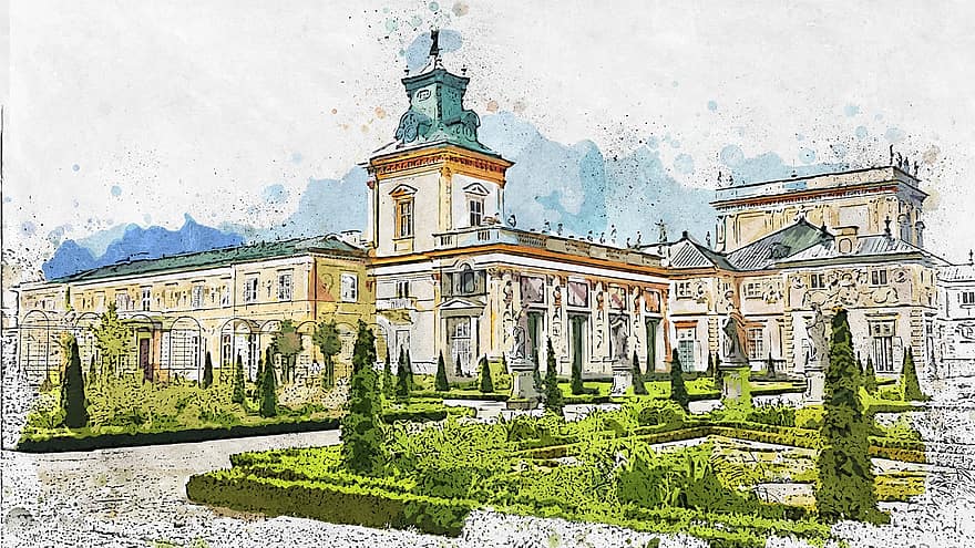 Wilanów, palasset, Warszawa, slottet og parken, arkitektur, bygning, monument, skyer, storm, lysstorm, turisme