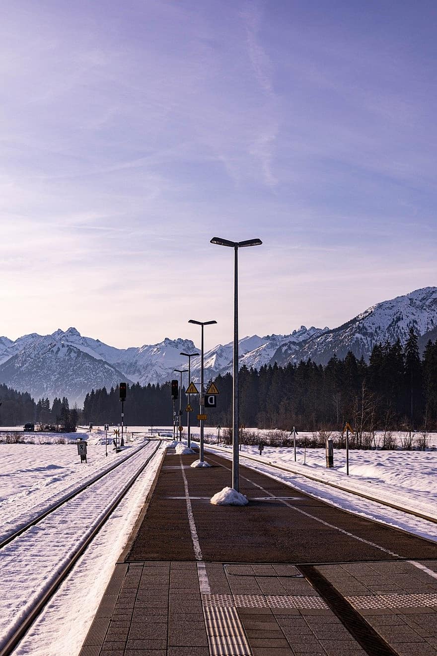 Landscape, Mountains, Nature, Tracks, Railroad, Rails, Station, Fishing In The Allgäu, Allgäu, Fishing, Alps
