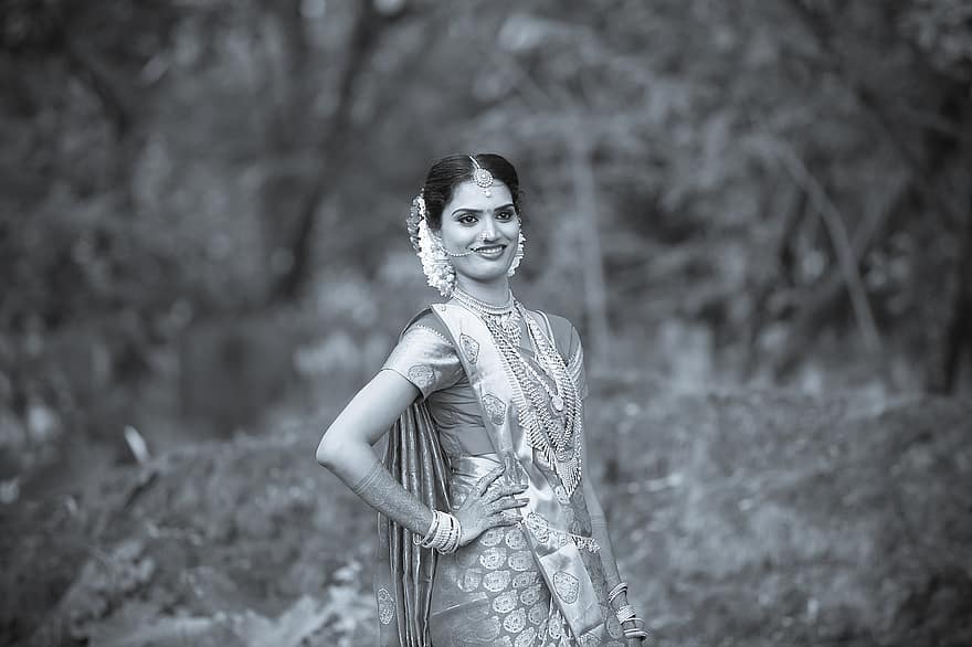 женщина, свадьба, индийский, азиатка, мода, невеста, портрет, традиционный, очарование, Керала
