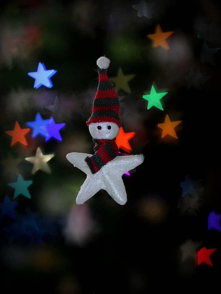 estrella, bokeh, decoracions, llums, vacances, hivern