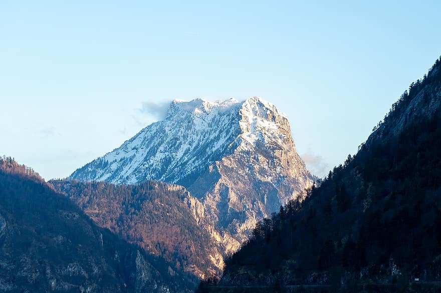 dağ, zirve, doğa, peyzaj, Ebensee, Traunstein, kar, dağ zirvesi, dağ silsilesi, orman, kış