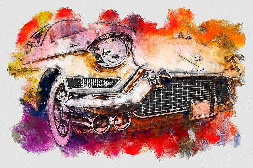 cotxe, cotxe antic, pintura digital, pintura, aquarel·la, artístic, clàssic, retro
