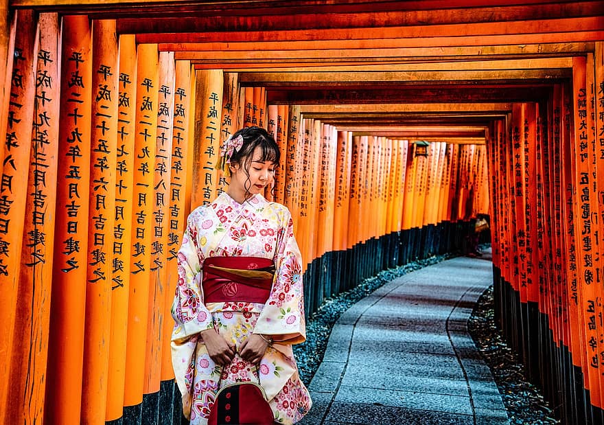 gejsza, świątynia, tradycyjny, kostium, Kioto