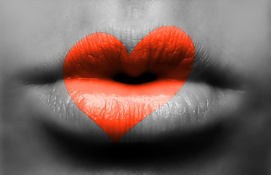 mulut, jantung, cinta, kasih sayang, ciuman