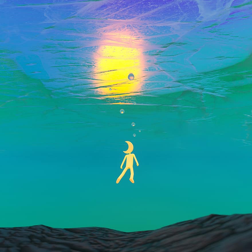 lună, de basm, fantezie, înot, 3d, desen animat