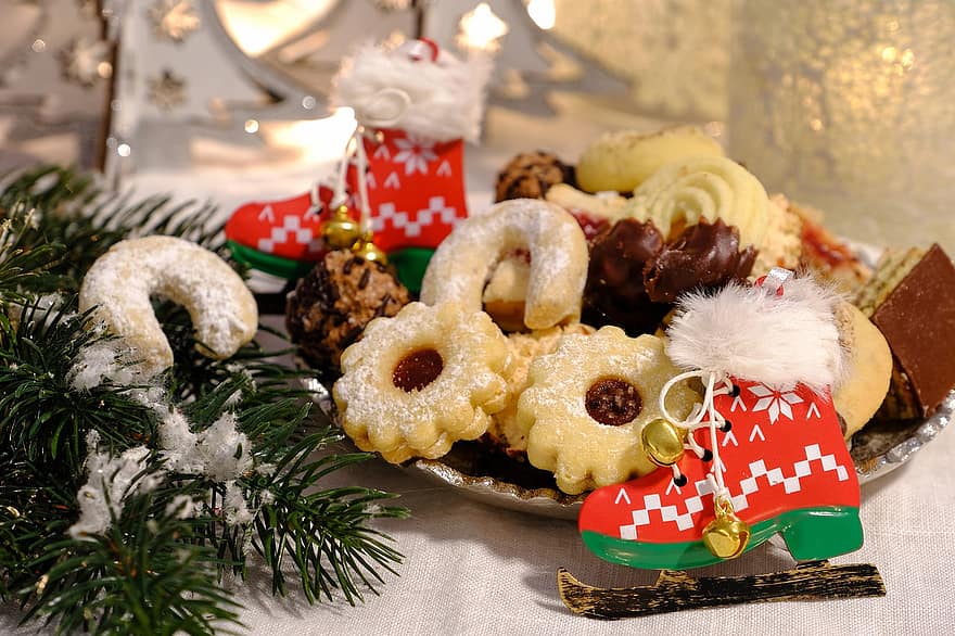 Noël, biscuits, aliments, collation, dessert, Pâtisserie, cuit, cuisson de noël, avènement, Croissants à la vanille, patins