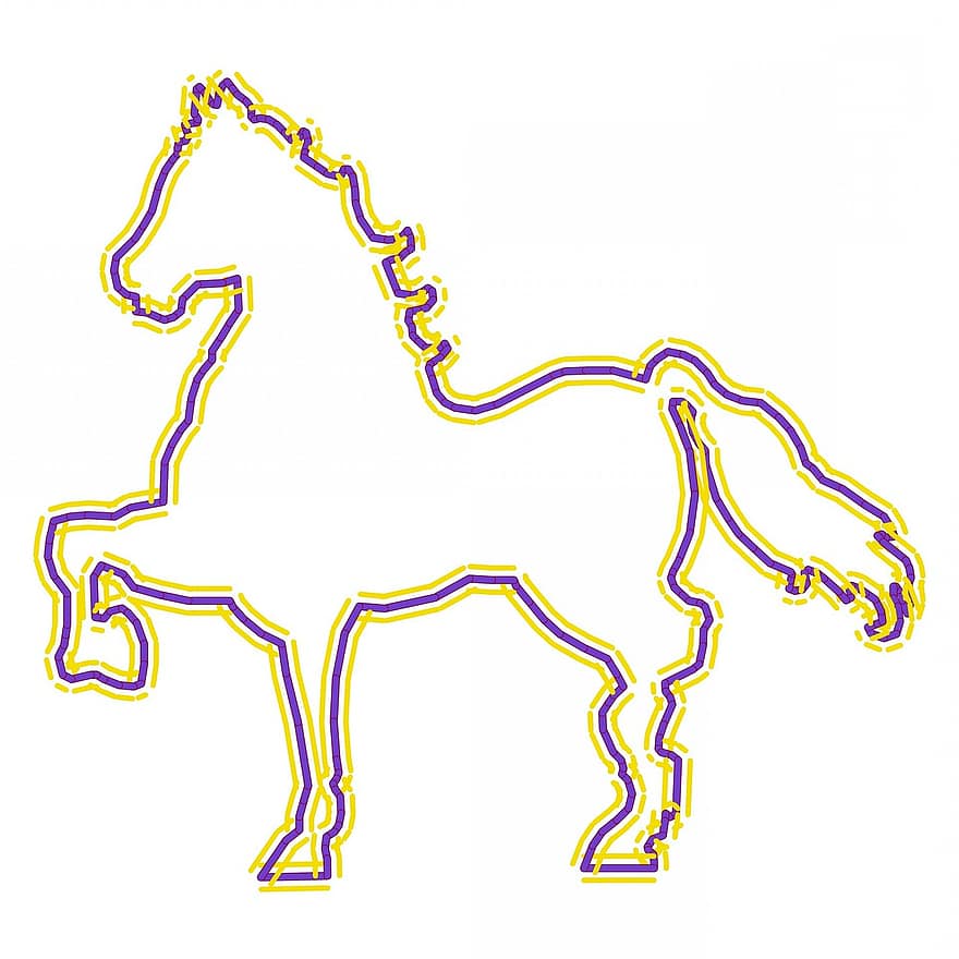 paard, schets, paars, geel, kleur, wit, achtergrond, dier, race, silhouet, tatoeëren