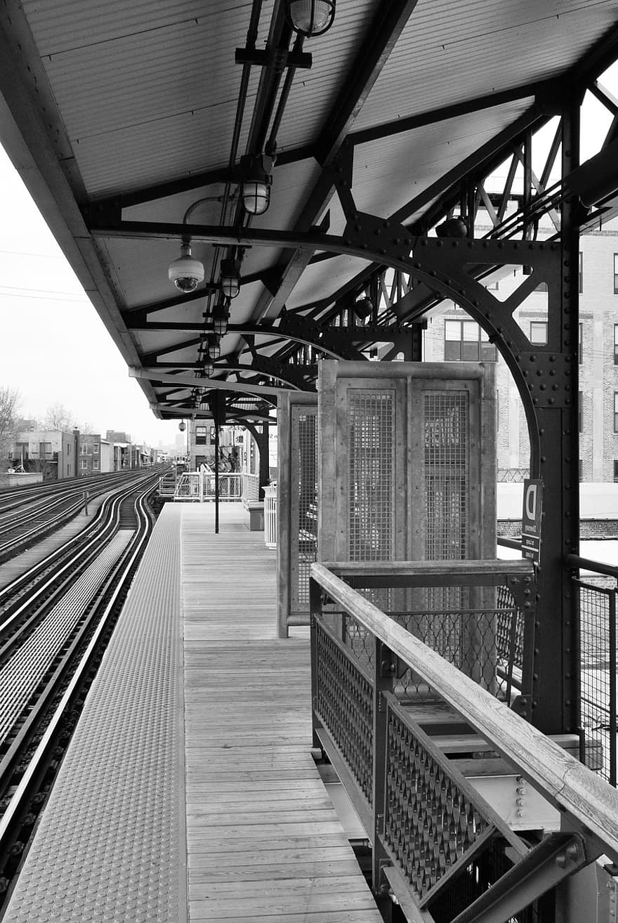 tåg, plattform, station, tunnelbana, metro, Spår, urban, transport, genomresa, trappa, chicago