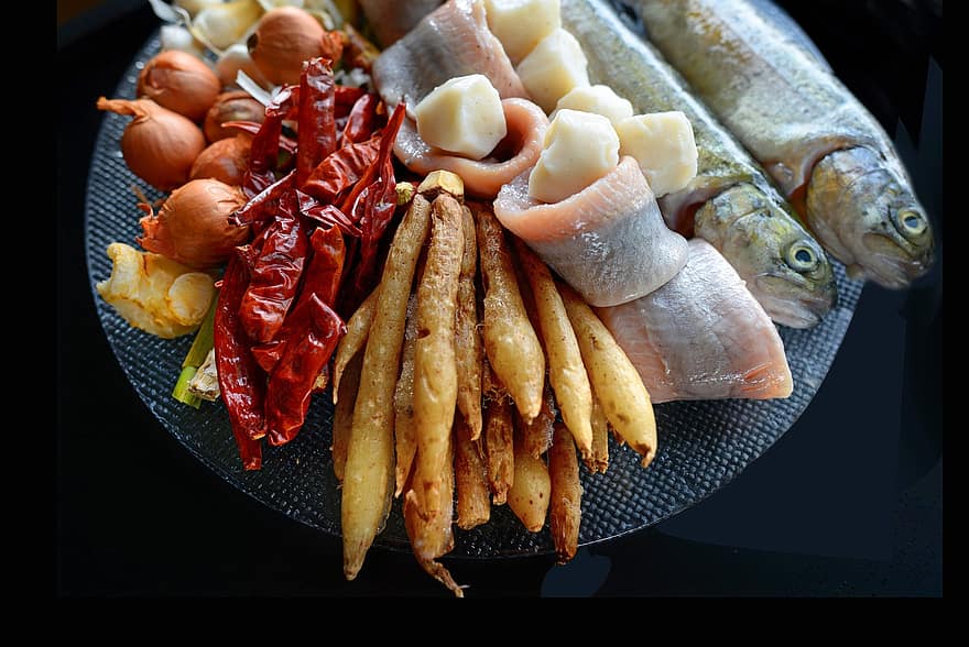 thai, Thai-mat, asiatisk, tallerken, måltid, ingredienser, Zutaten, fisk, fisch, thailand, hav