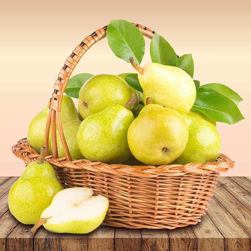 pærer, frukt, kurv, mat, organisk, innhøsting, produsere, naturlig, sunn