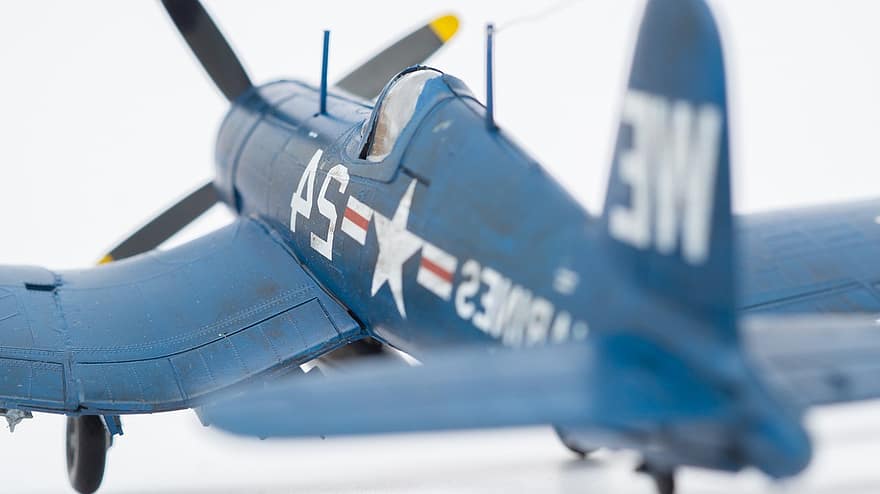 modell, miniatyr-, plast, historisk, plan, propeller, flygvapen, amerikan, oss, f4u, corsair