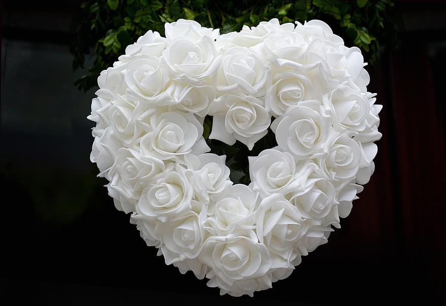 glad mors dag, vita rosor, hjärta, ro, kärlek, tillgivenhet, samhörighet, alla hjärtans dag, hjärtat av rosor, bröllop, blooms