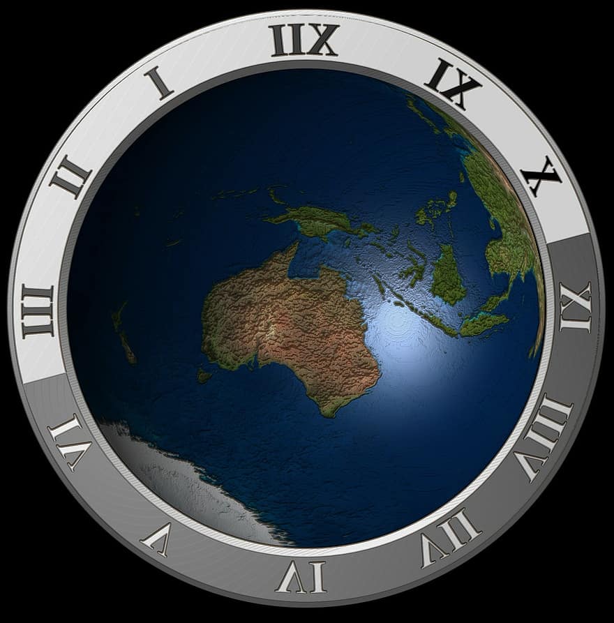 reloj, dígitos, marcar, paga, tierra, globo, mundo, planeta, continentes, Europa, Asia