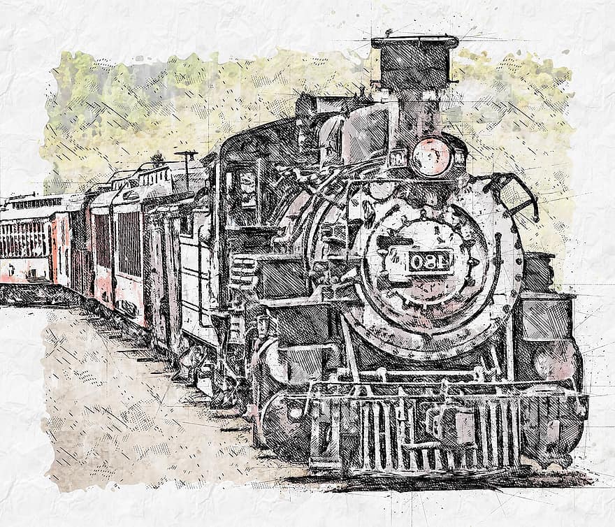 локомотив, пар, транспортування, металеві, вагони, залізниця, Вінтаж, старий, двигуна, історично, ностальгія