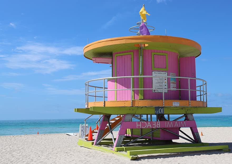 livredder, strand, sand, hav, ocean, Miami Strand, rejse