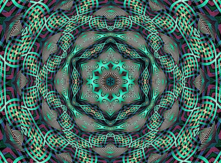 caleidoscop, Mandala, abstract, fundal, textură, decorativ, creativitate, tapet, artă, model de spirală, fundal verde