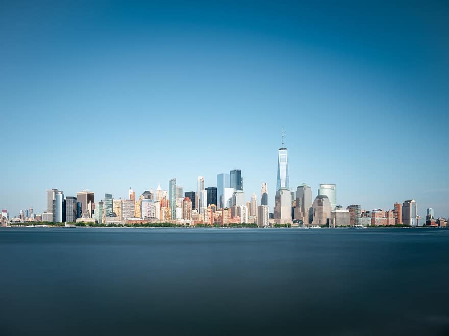 Hudson Nehri, Manhattan, Kent, New York, ufuk çizgisi, nyc, Amerika Birleşik Devletleri, Cityscape, gökdelen, şehir manzarası, mimari