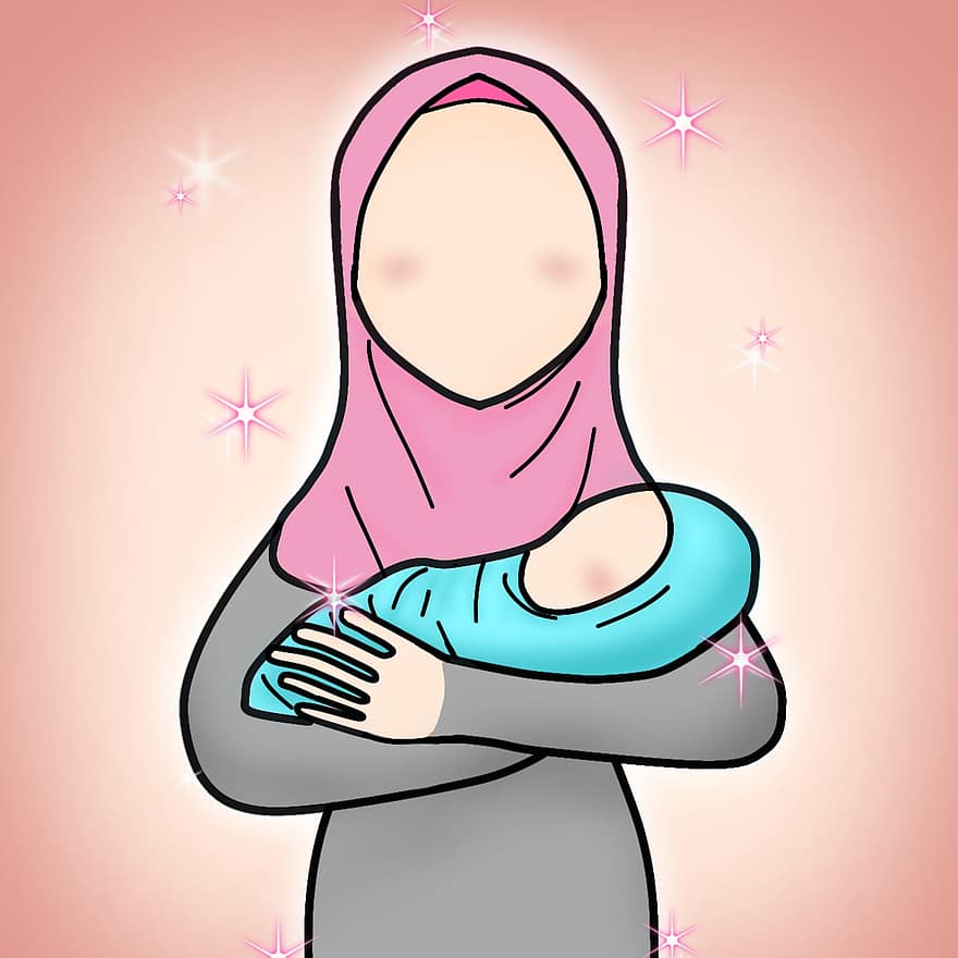 muzułmański, matka, niemowlę, islam, religia, dziecko, hidżab, macierzyństwo, rodzic