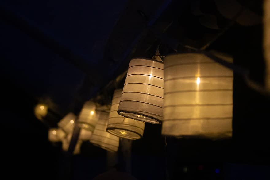 guirlande, nuit, lampe, lanterne, lumières, décoration