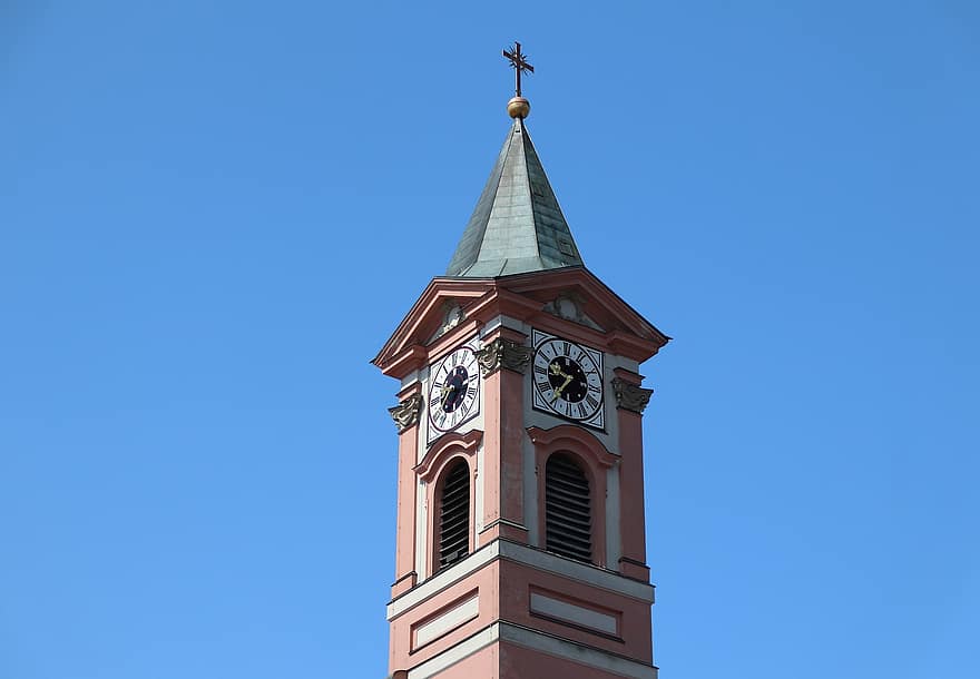 kirke, tårn, bygning, kryds, by, ur, arkitektur, gammel, Passau, milepæl, turisme