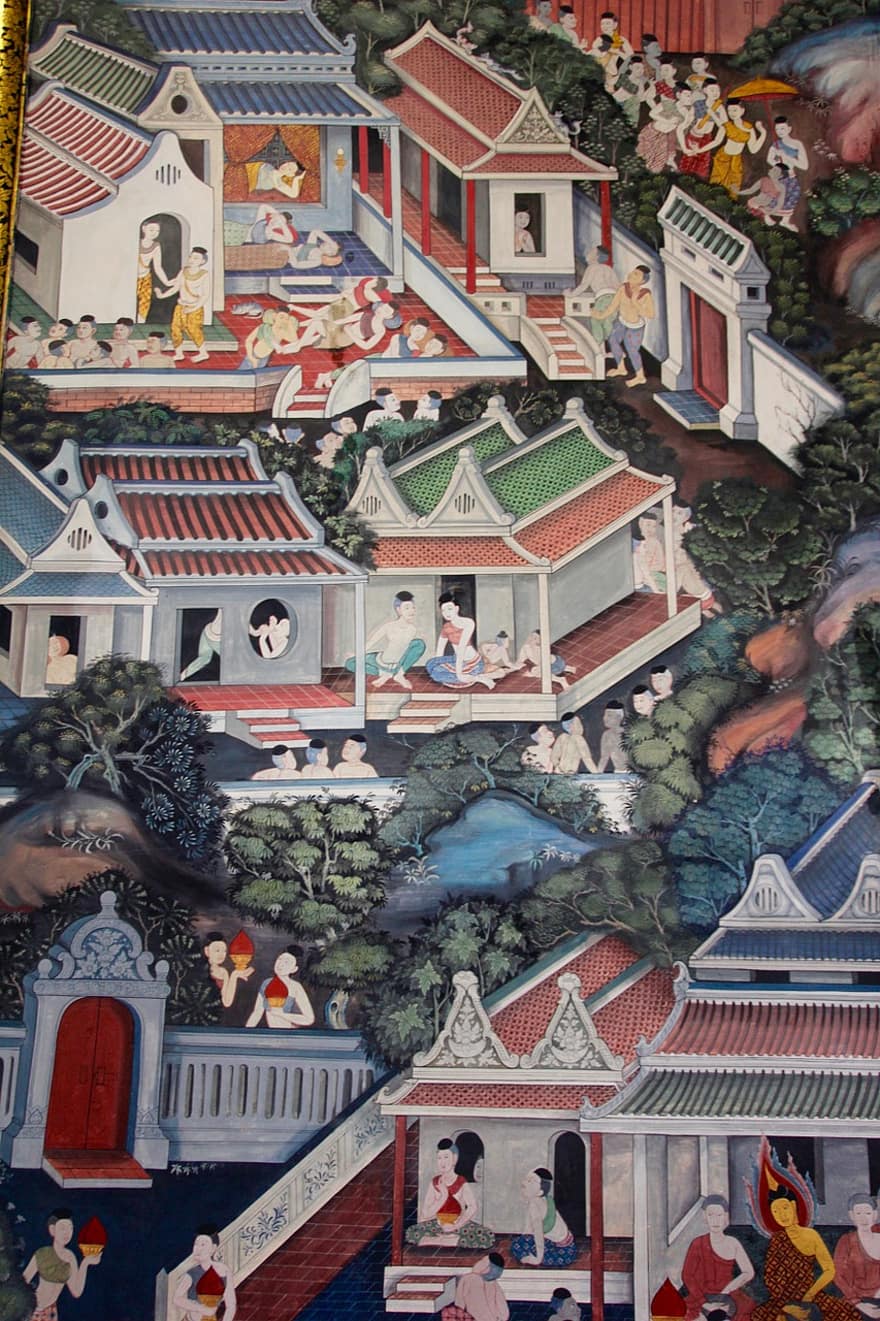 schilderij, kunst, tempel, Thailand, muurschildering, Boeddhisme