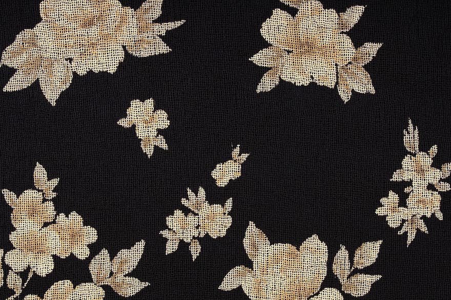 tkanina, květinové pozadí, květinovým potiskem, černé pozadí, květinový vzor, Textilní tapety, pozadí tkaniny, Pozadí, textura, tapeta na zeď