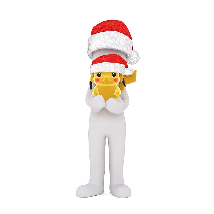 beyaz erkek, 3 boyutlu model, 3 boyutlu, model, Noel, Biz, Noel Baba şapkası, şekil, tüm vücut, beyaz, yalıtılmış