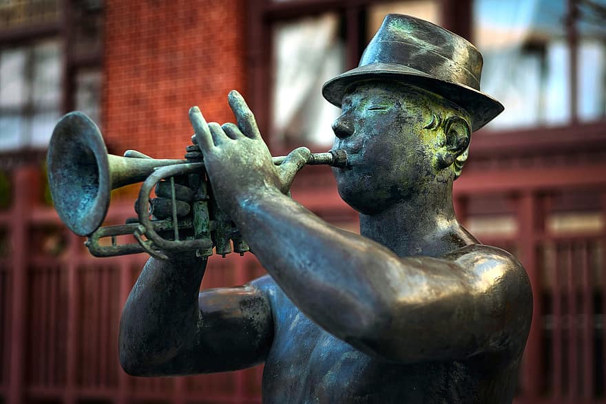 estatua, escultura, bronce, músico, artista, trompetista, Kobe, Japón, Asia